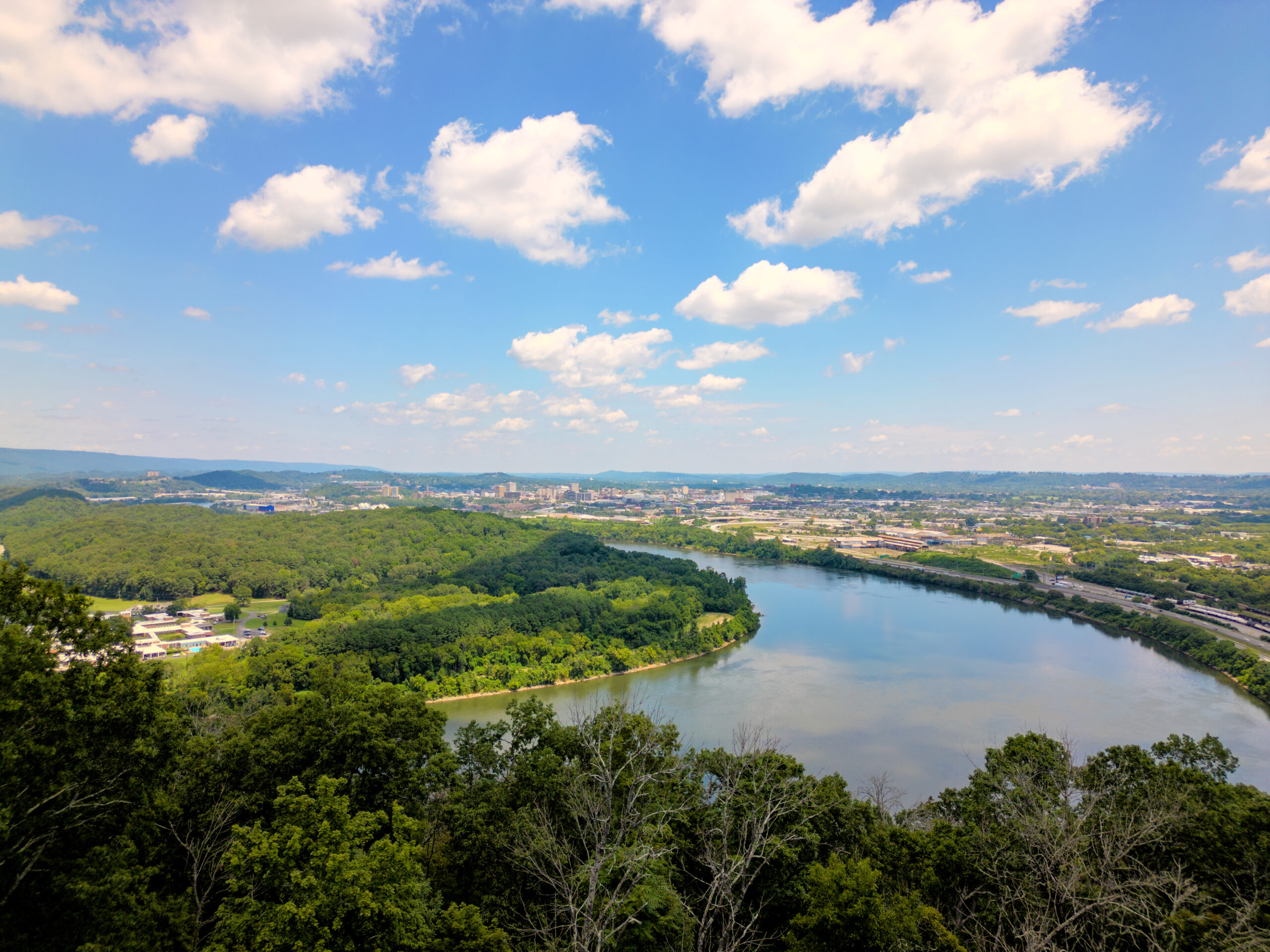 view of the Tennessee River from historic Lookout Mountain Tower at Ruby Falls